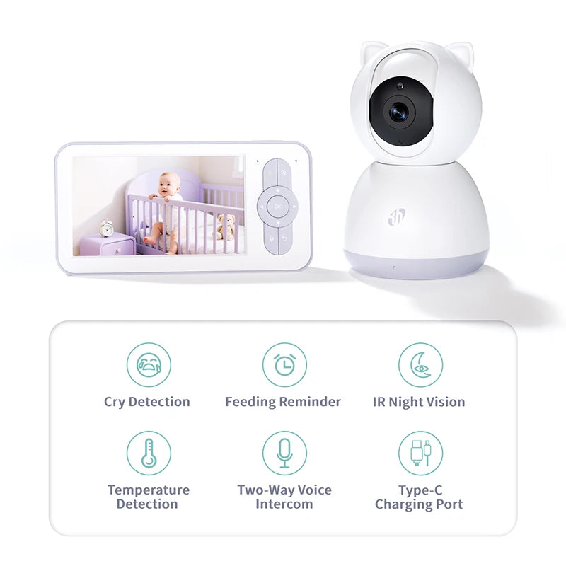 Factory Direct Low Price 5-inch Baby Monitor High Quality Video Baby Monitor Crying Detection Screen 40 Hours Battery Life