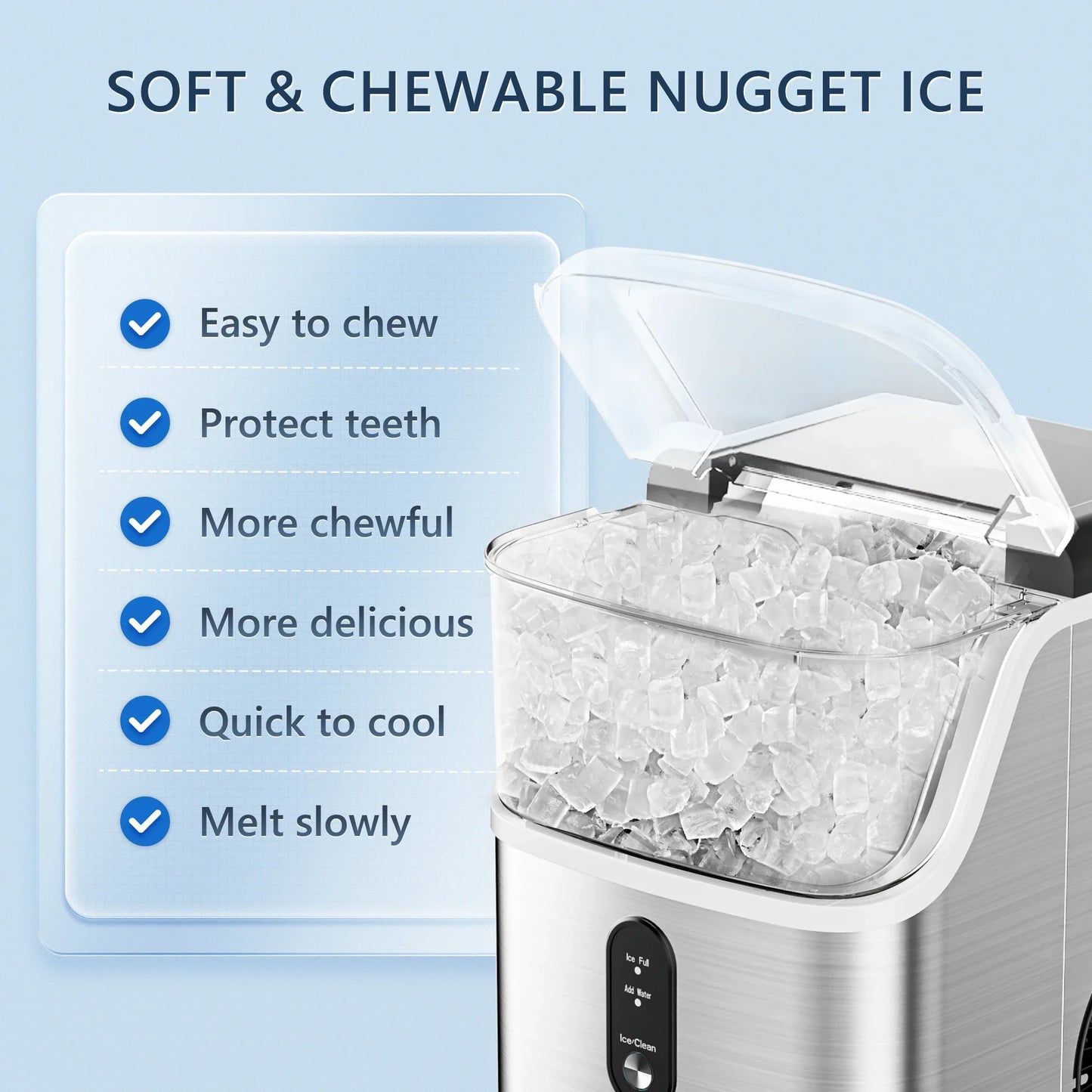 For Nugget Ice Maker Countertop,34lbs Per Day,Portable Ice Maker Machine with with Basket and Scoop, Self-Cleaning