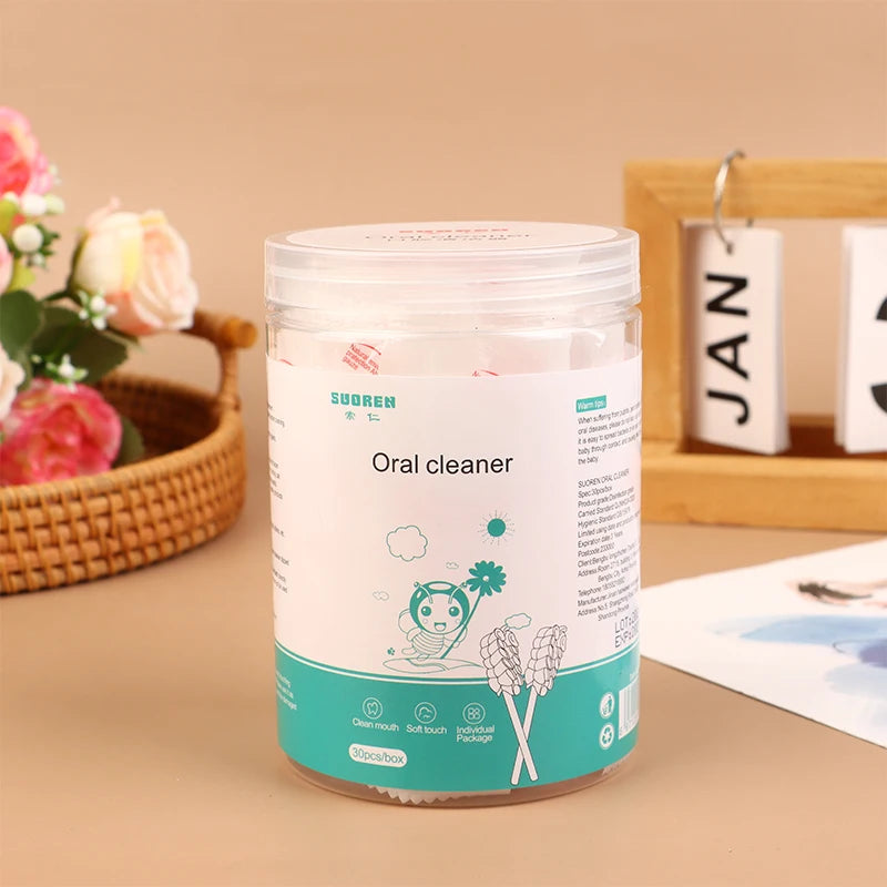 30 stks/doos Baby Tongreiniger Wegwerp Gaas Tandenborstel Papieren Staaf Orale Cleaner Borstel Voor Pasgeboren Mondverzorging Stok Tandheelkundige Zorg