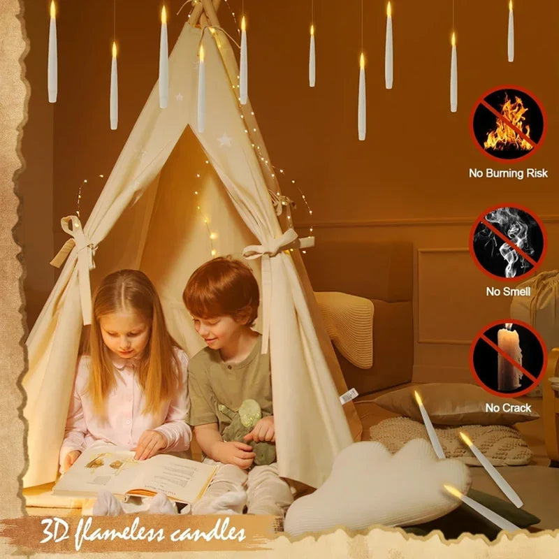 Floating Candles with Magic Wand Flickering Warm Light LED Flameless Candle Taper Candles for Christmas/Wedding/Party/Halloween