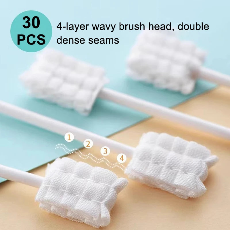 30 stks/doos Baby Tongreiniger Wegwerp Gaas Tandenborstel Papieren Staaf Orale Cleaner Borstel Voor Pasgeboren Mondverzorging Stok Tandheelkundige Zorg