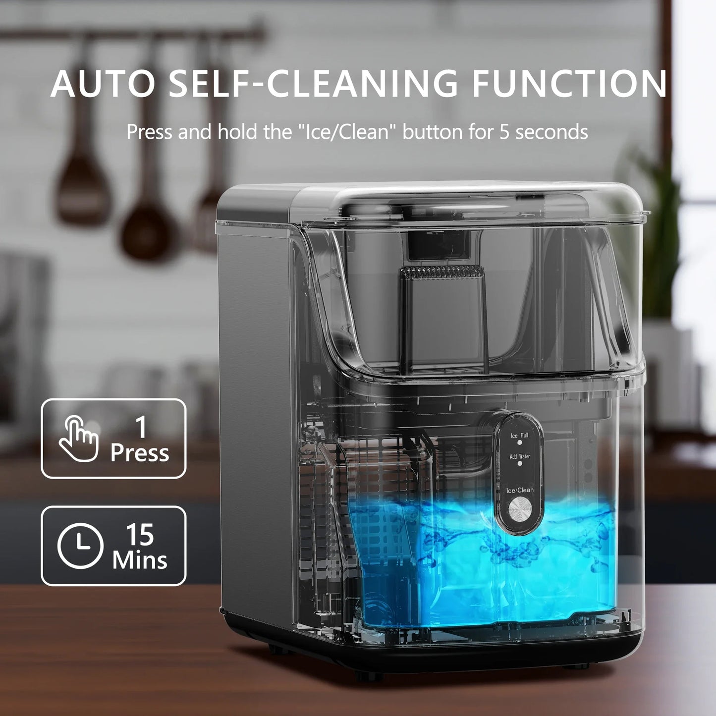 For Nugget Ice Maker Countertop,34lbs Per Day,Portable Ice Maker Machine with with Basket and Scoop, Self-Cleaning