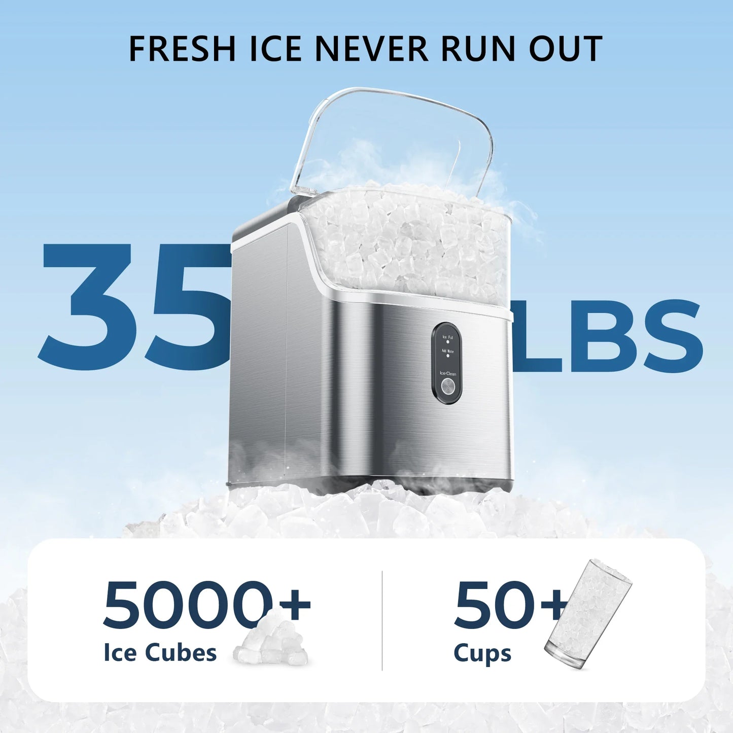 For Nugget Ice Maker Countertop,34lbs Per Day,Portable Ice Maker Machine with with Basket and Scoop, Self-Cleaning