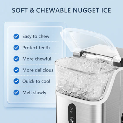 For Nugget Ice Maker Countertop,34lbs Per Day,Portable Ice Maker Machine with with Basket and Scoop, Self-Cleaning
