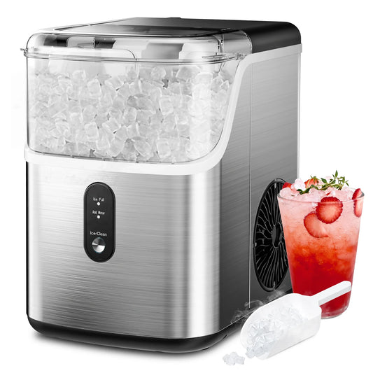 For Nugget Ice Maker Countertop,34lbs Per Day,Portable Ice Maker Machine with with Basket and Scoop, Self-Cleaning
