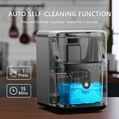 For Nugget Ice Maker Countertop,34lbs Per Day,Portable Ice Maker Machine with with Basket and Scoop, Self-Cleaning