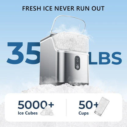 For Nugget Ice Maker Countertop,34lbs Per Day,Portable Ice Maker Machine with with Basket and Scoop, Self-Cleaning